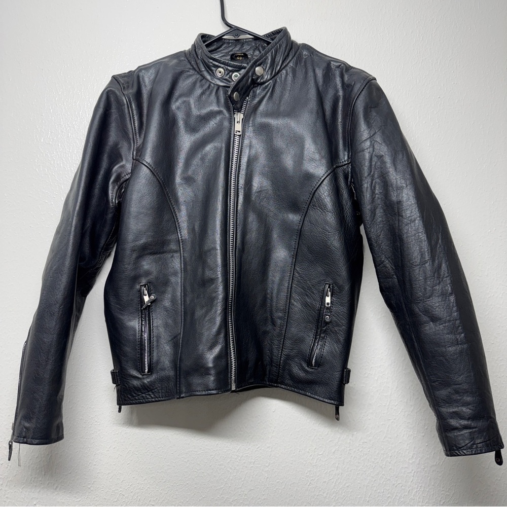 Hot Leathers Men's Black Leather Bomber Jacket with Stand Collar
